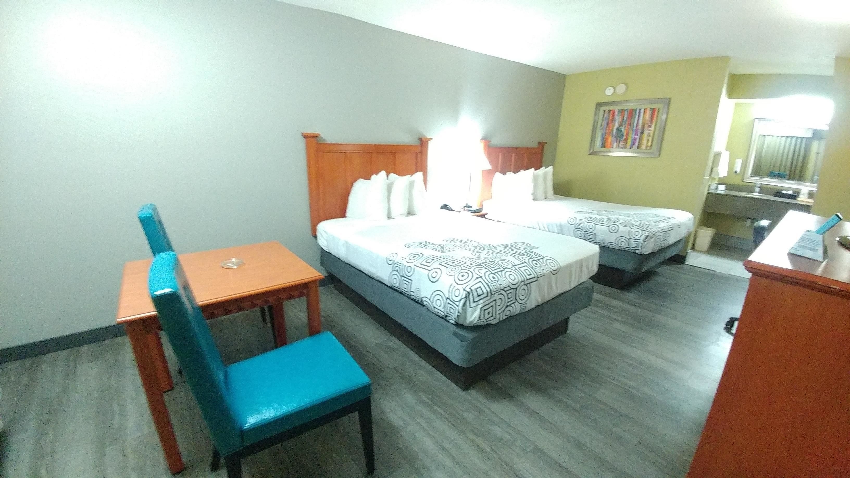 Pillowtop beds, desk, laptop workspace, iron/ironing board