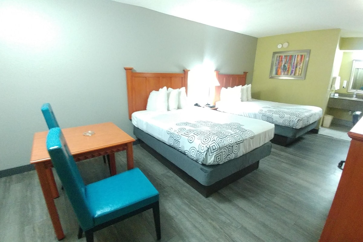 Pillow-top beds, desk, laptop workspace, iron/ironing board