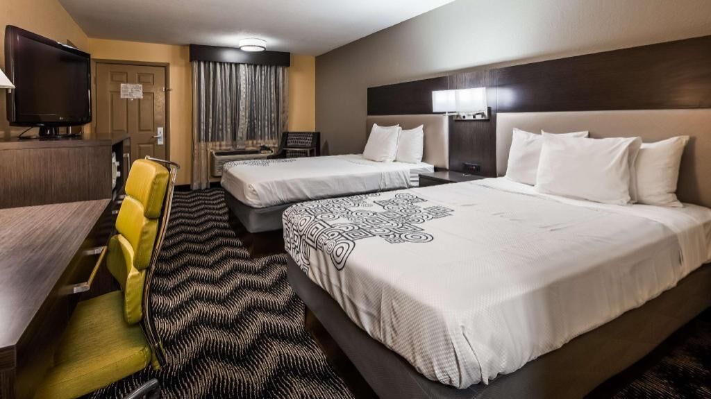 Pillowtop beds, desk, laptop workspace, iron/ironing board