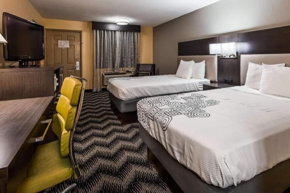 Pillowtop beds, desk, laptop workspace, iron/ironing board