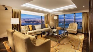 Presidential Suite, 1 King Bed | Living area | 46-inch LED TV with satellite channels, TV, DVD player