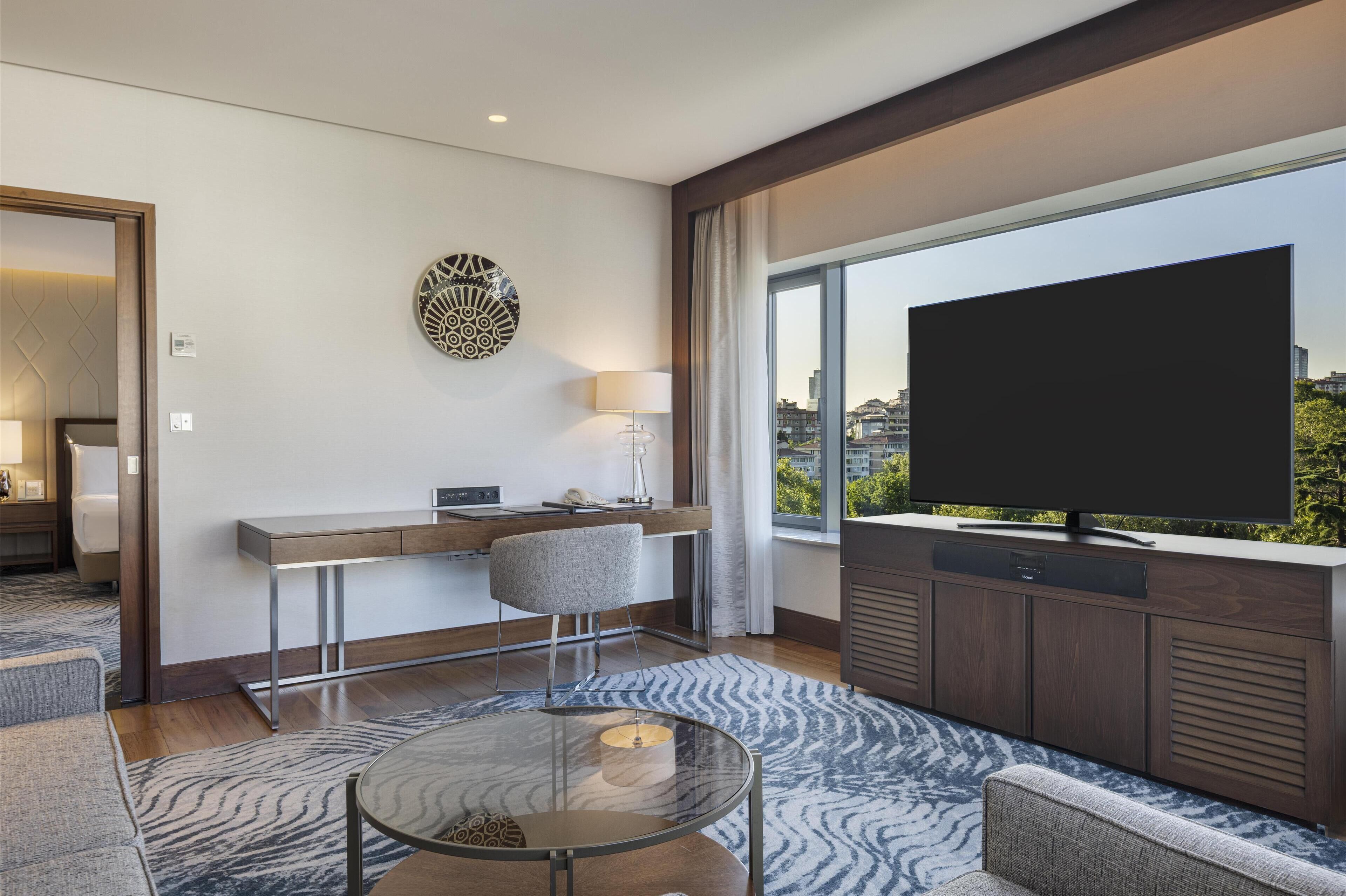 suite, 1 king bed (park) | living area | 46-inch led tv with satellite channels, tv, dvd player