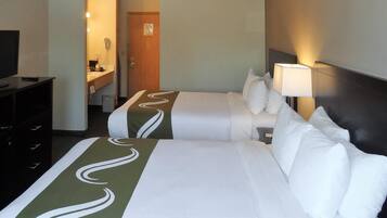 Standard Room, 2 Queen Beds | Desk, laptop workspace, blackout drapes, iron/ironing board