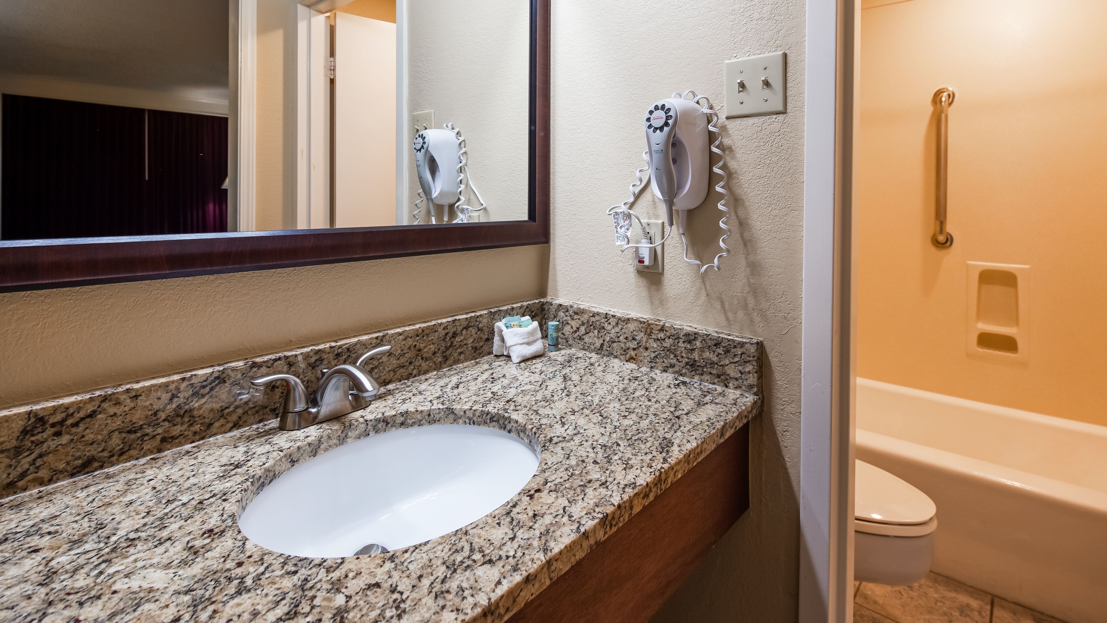 free toiletries, hair dryer, towels, soap