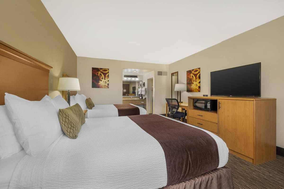 Standard Room, 2 Queen Beds, Non Smoking, Refrigerator & Microwave | Desk, iron/ironing board, rollaway beds (surcharge), bed sheets