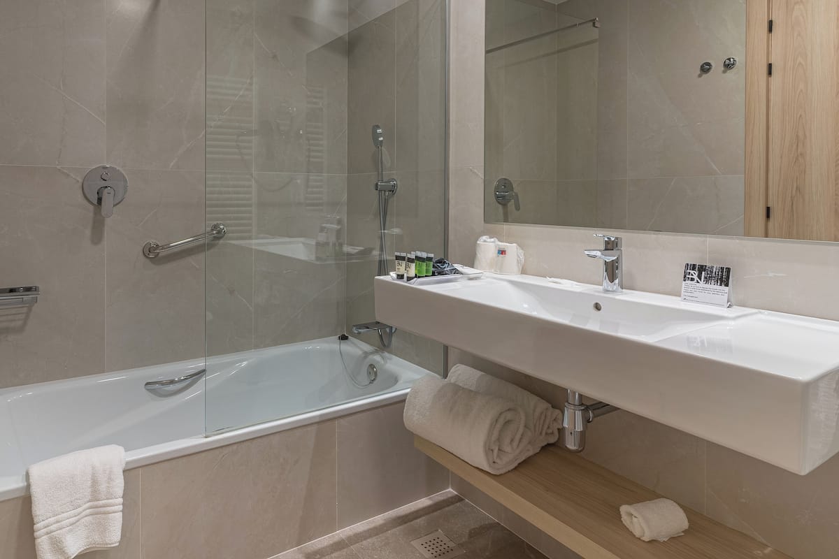 Bathtub, free toiletries, hair dryer, bidet