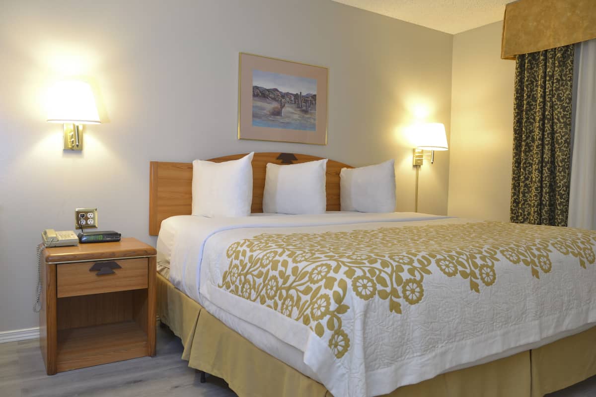 Room, 1 Queen Bed, Non Smoking | Desk, laptop workspace, blackout drapes, iron/ironing board