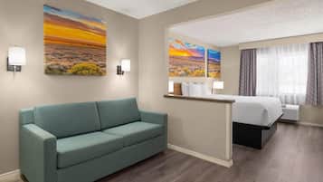 Studio Suite, 1 King Bed, Non Smoking | Desk, laptop workspace, blackout drapes, iron/ironing board