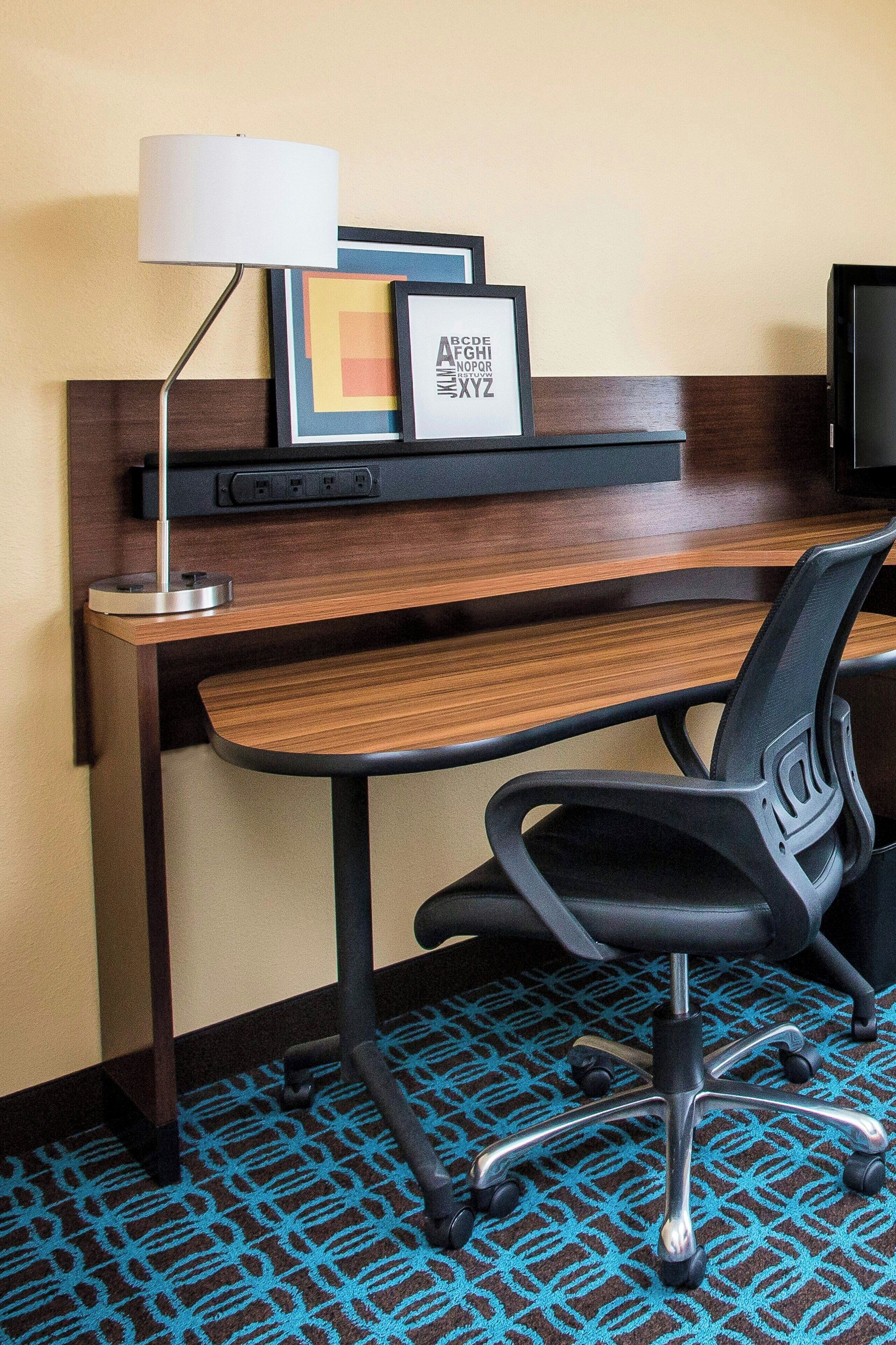 premium bedding, desk, blackout curtains, iron/ironing board