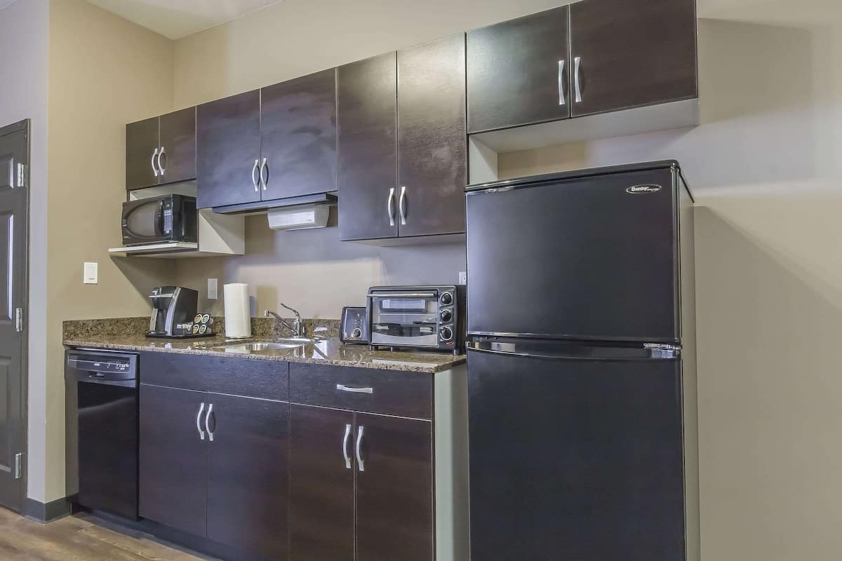 Room, 1 Queen Bed, Non Smoking (Efficiency, Pet Friendly) | Desk, laptop workspace, blackout curtains, iron/ironing board