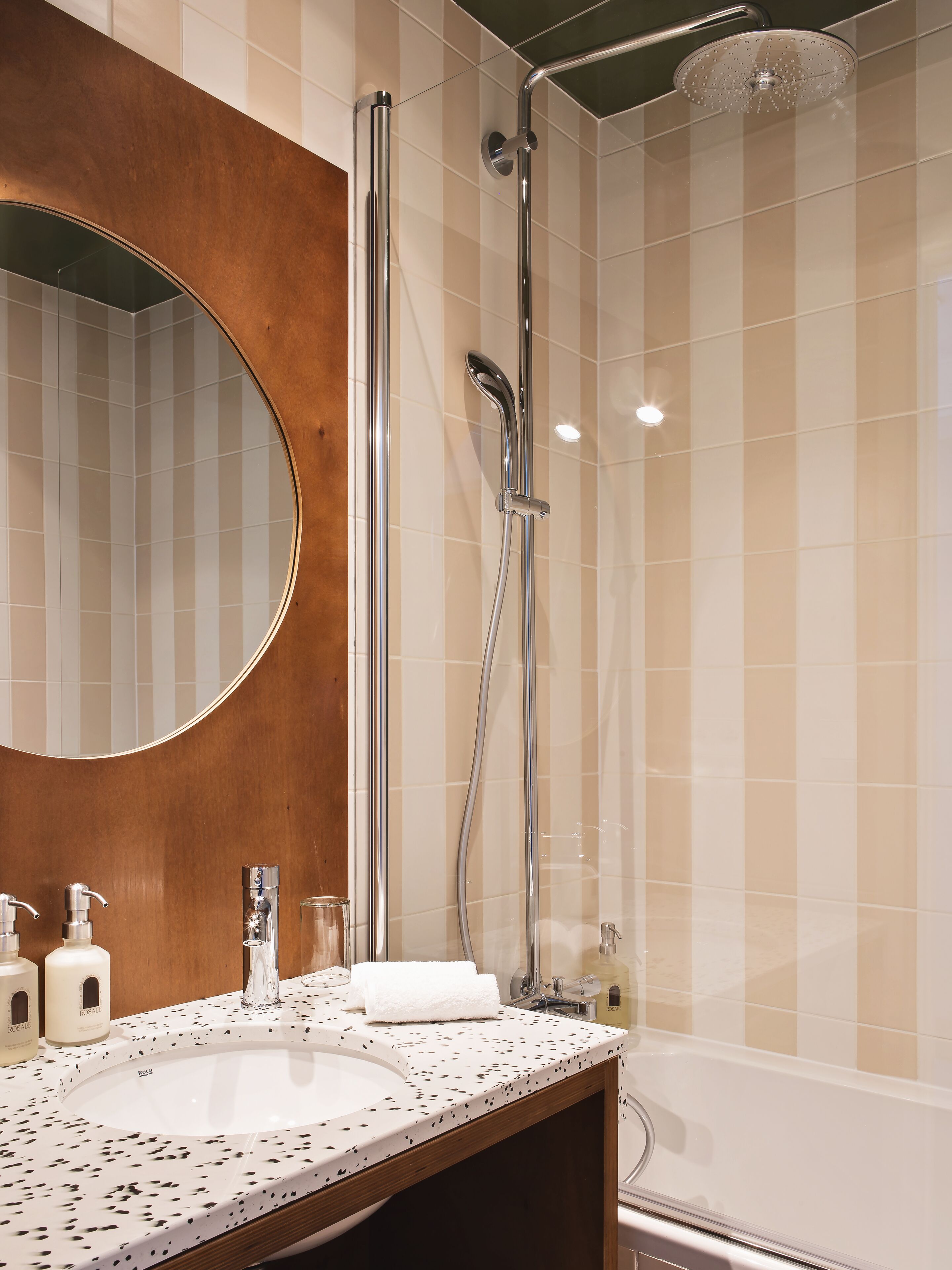 eco-friendly toiletries, hair dryer, towels, soap