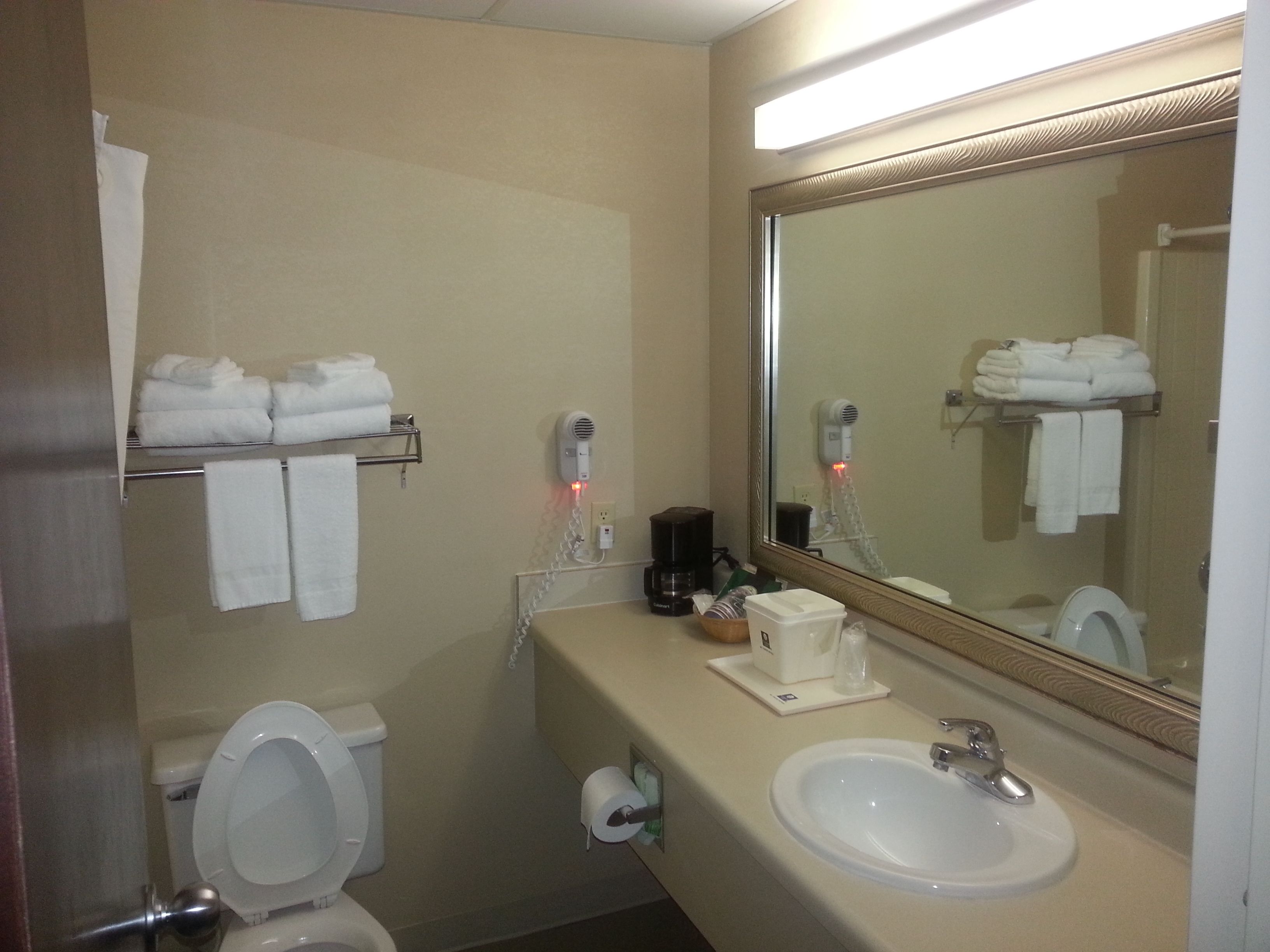 combined shower/bathtub, free toiletries, hair dryer, towels