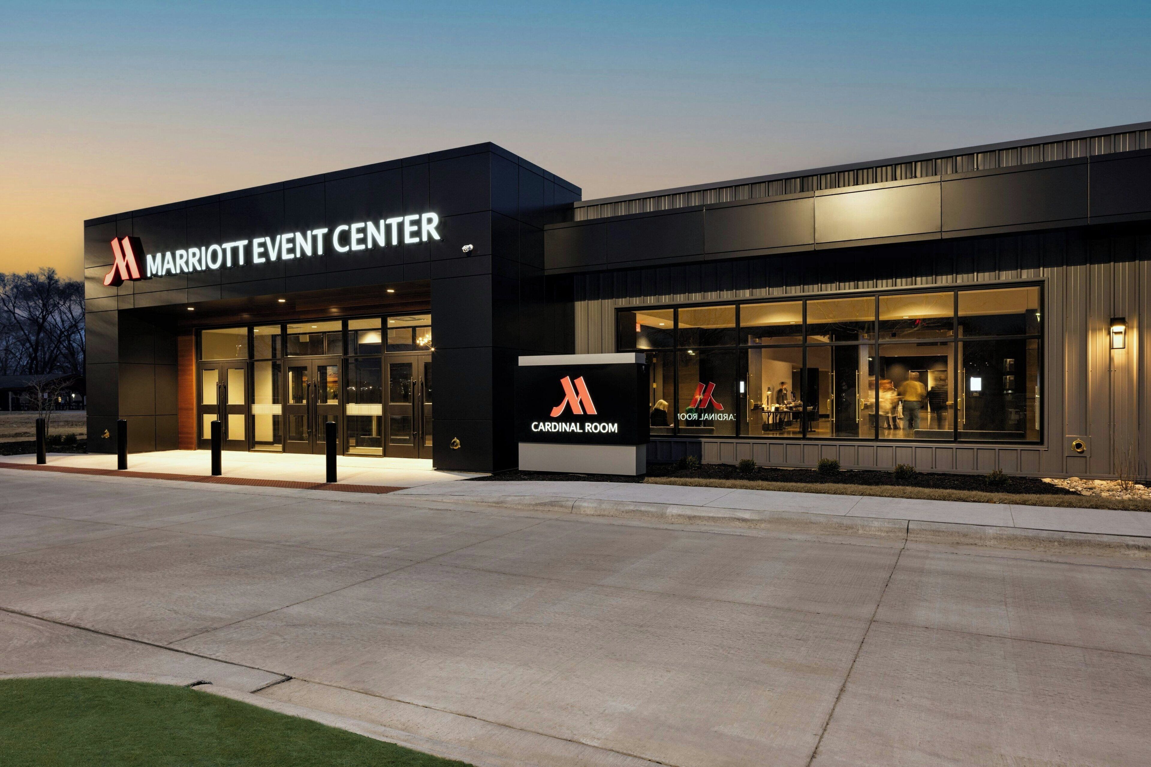 A Marriott Event Center with a prominent entrance and a sign for the Cardinal Room.