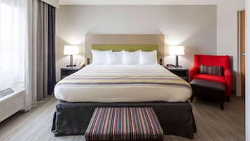 Premium bedding, down comforters, pillowtop beds, desk