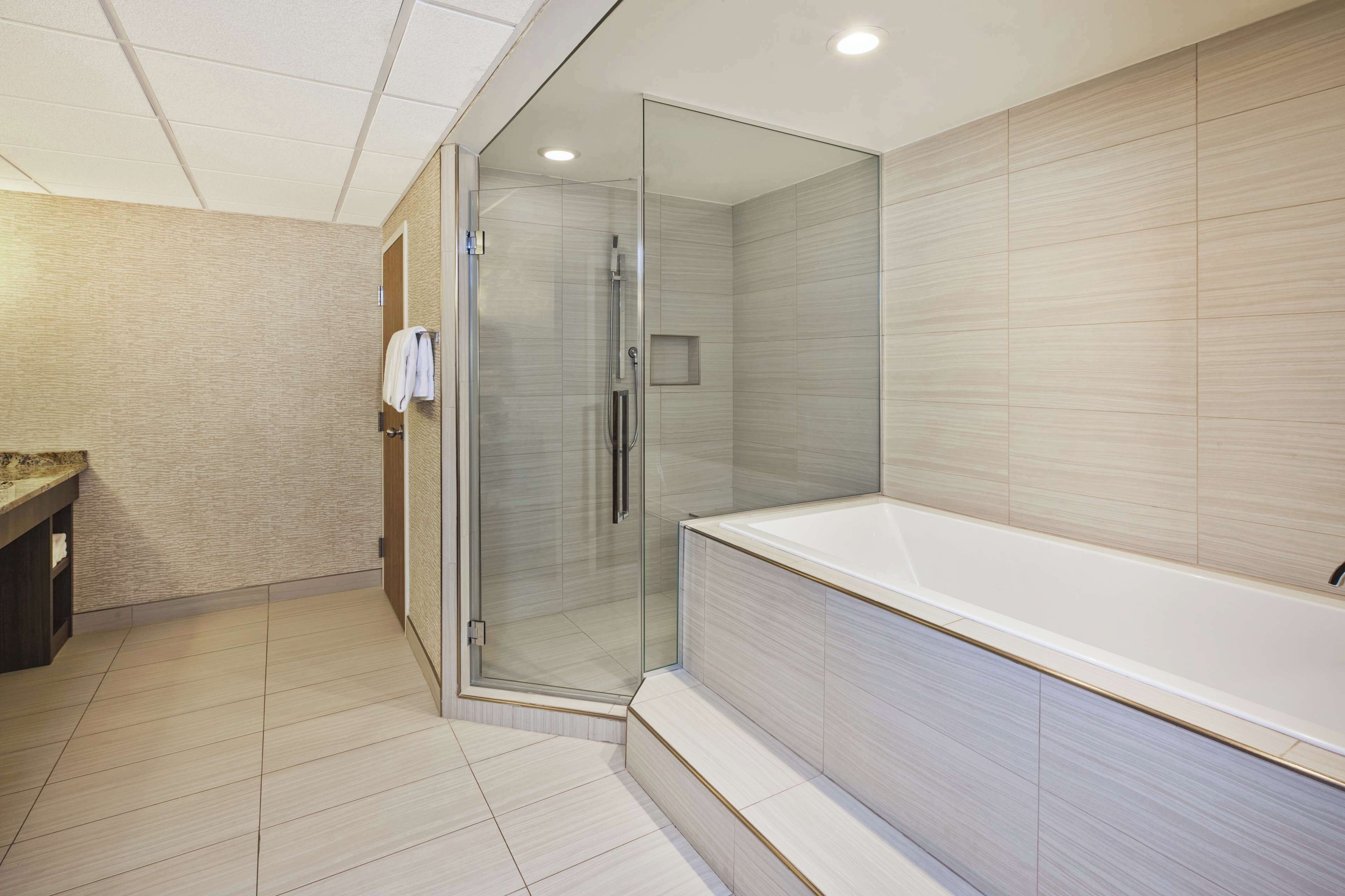 suite, 1 king bed, kitchenette | bathroom | combined shower/bathtub, hydromassage showerhead, hair dryer, towels
