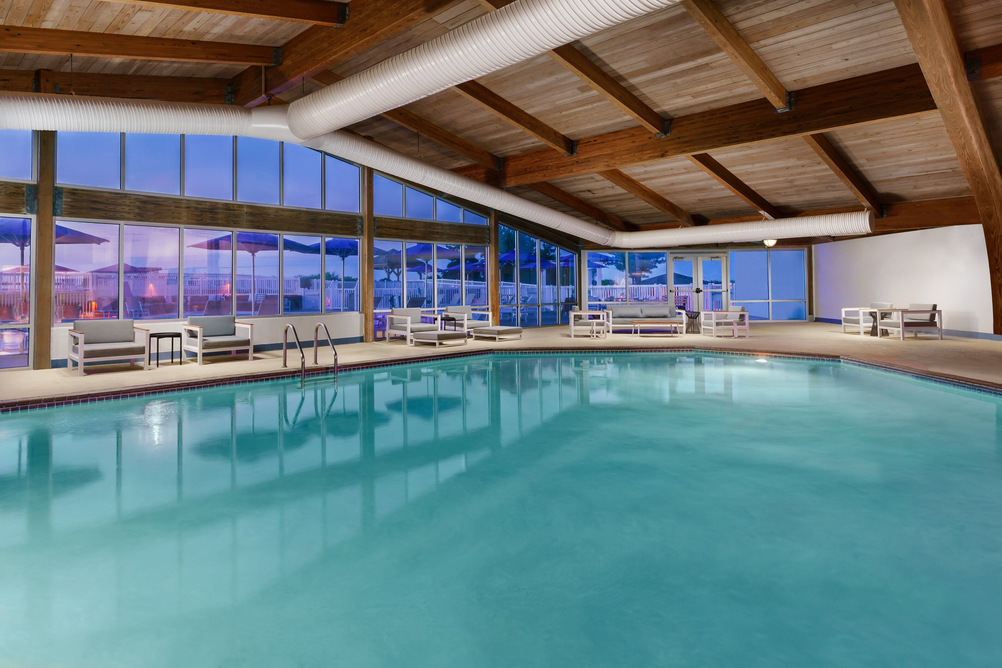 indoor pool, outdoor pool, open 8:00 am to 10:00 pm, pool umbrellas