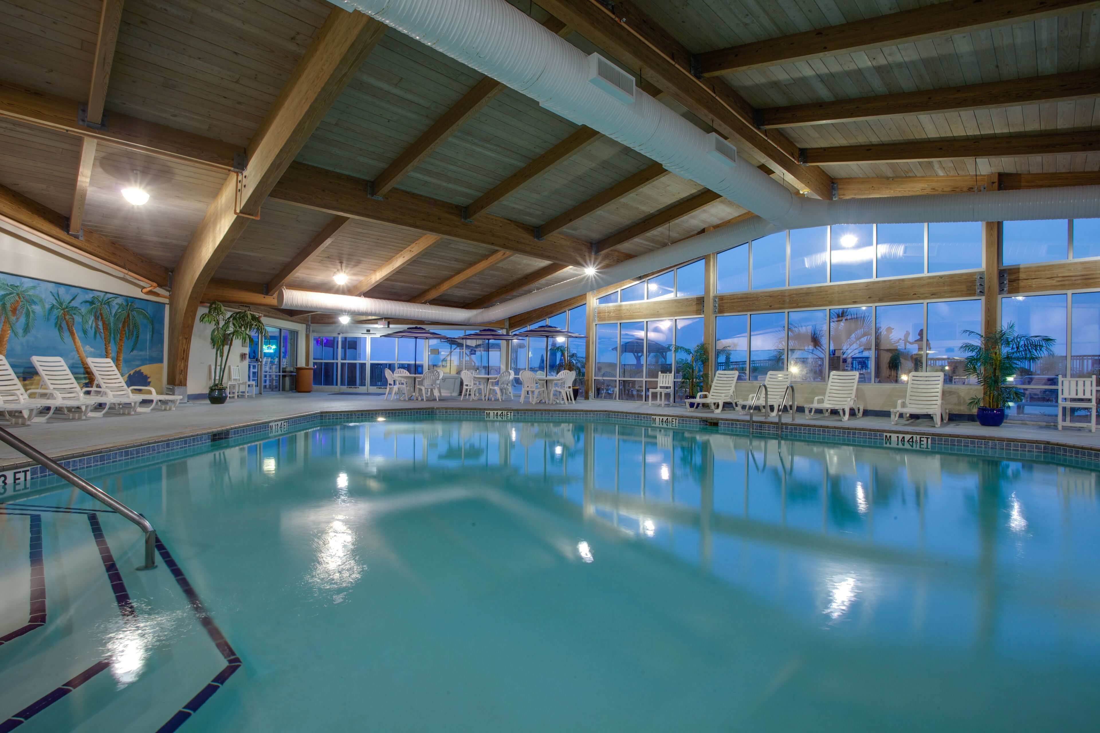 indoor pool, outdoor pool, open 8:00 am to 10:00 pm, pool umbrellas