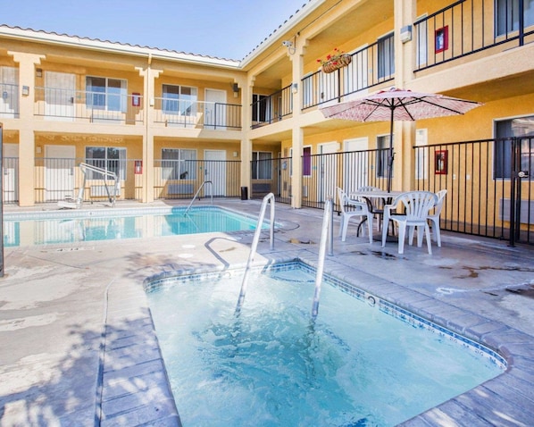 Seasonal outdoor pool, sun loungers