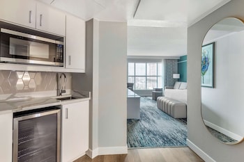 Fridge, microwave, coffee/tea maker, cookware/dishes/utensils at Hilton Grand Vacations Club Flamingo Las Vegas