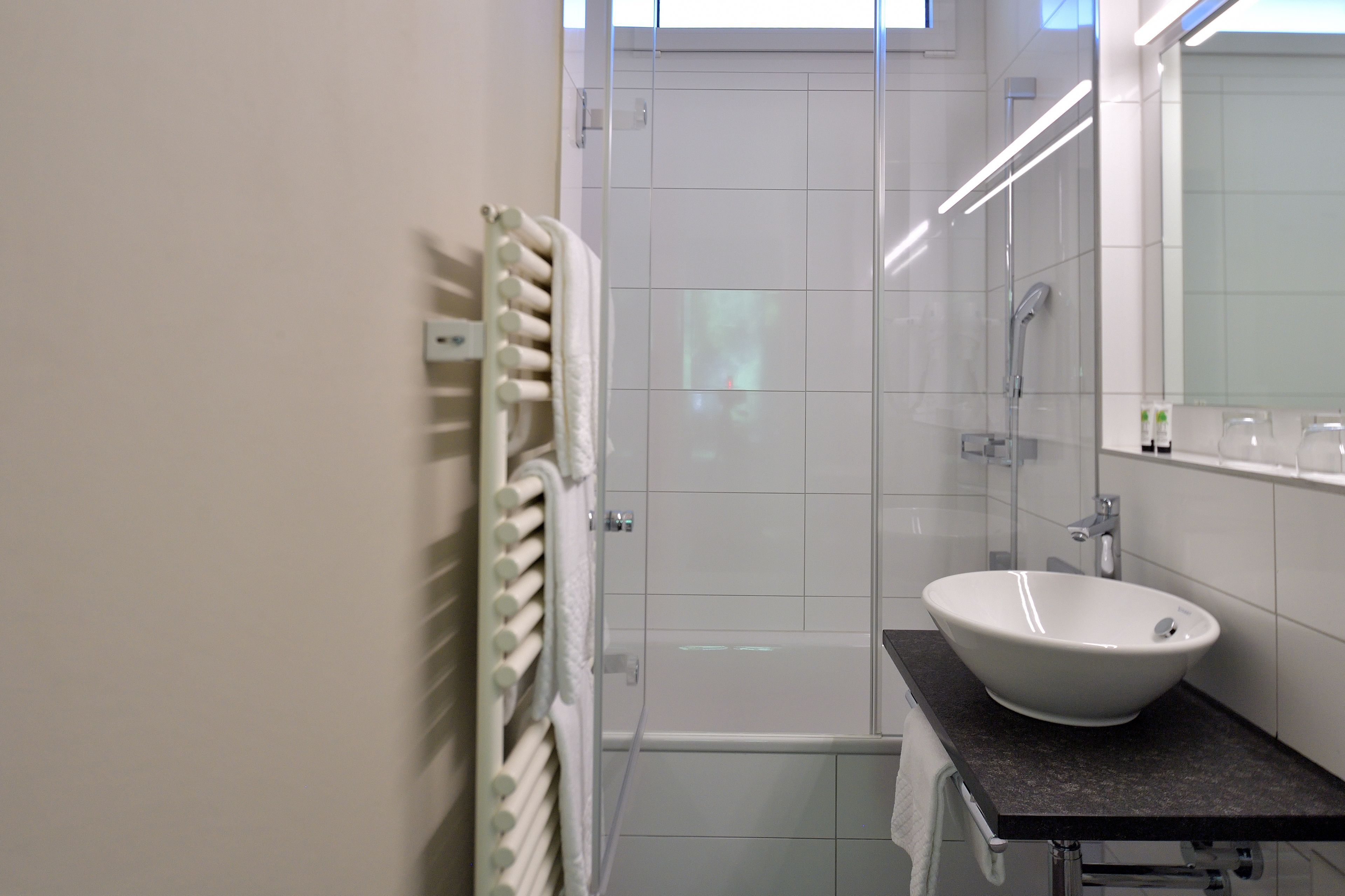 free toiletries, hair dryer, towels