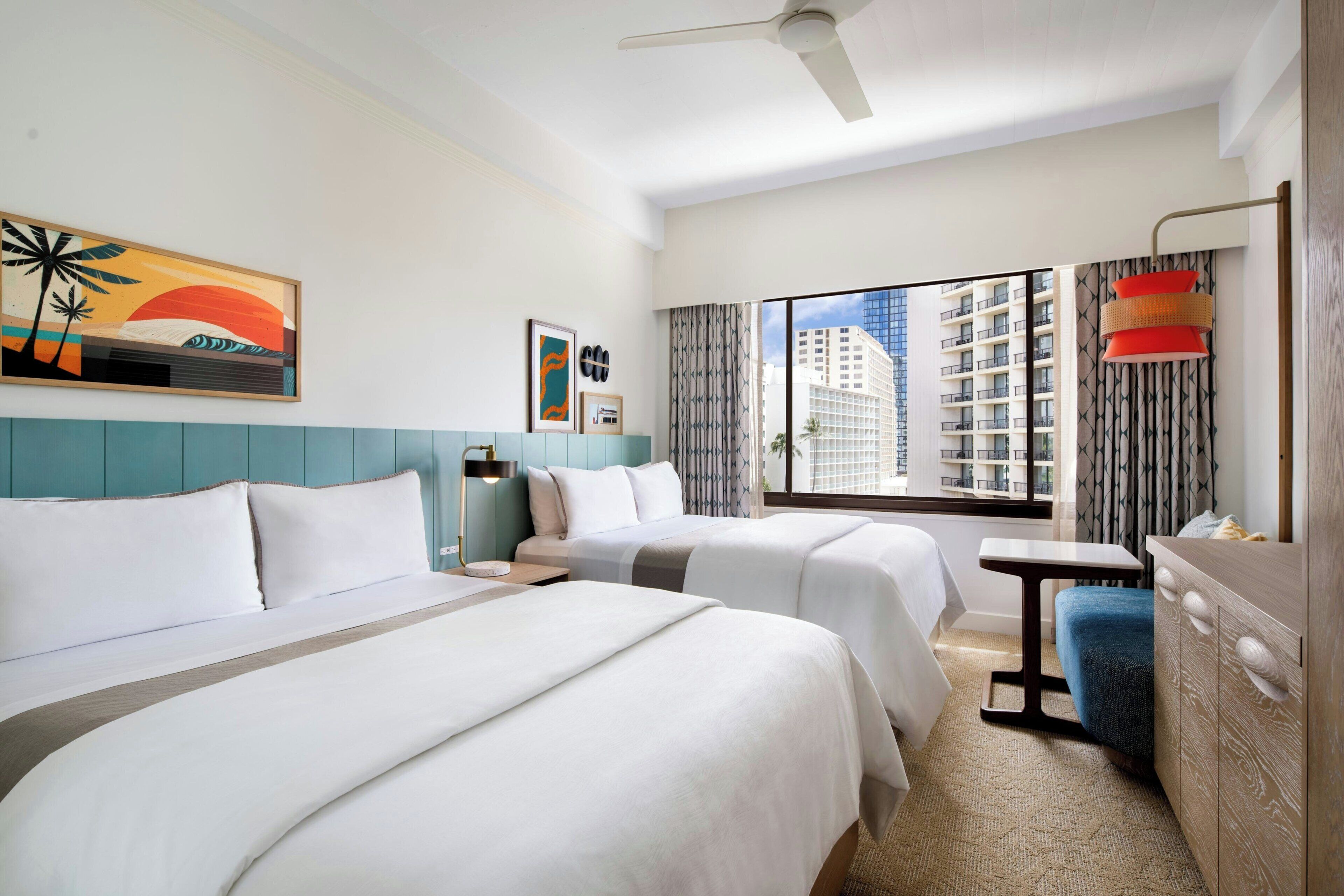 Surfrider City View, 2 Queen, Newly Renovated | Premium bedding, pillowtop beds, in-room safe, desk
