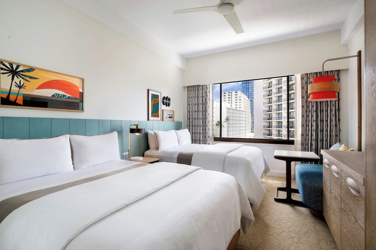 Surfrider City View, 2 Queen, Newly Renovated | Premium bedding, pillowtop beds, in-room safe, desk