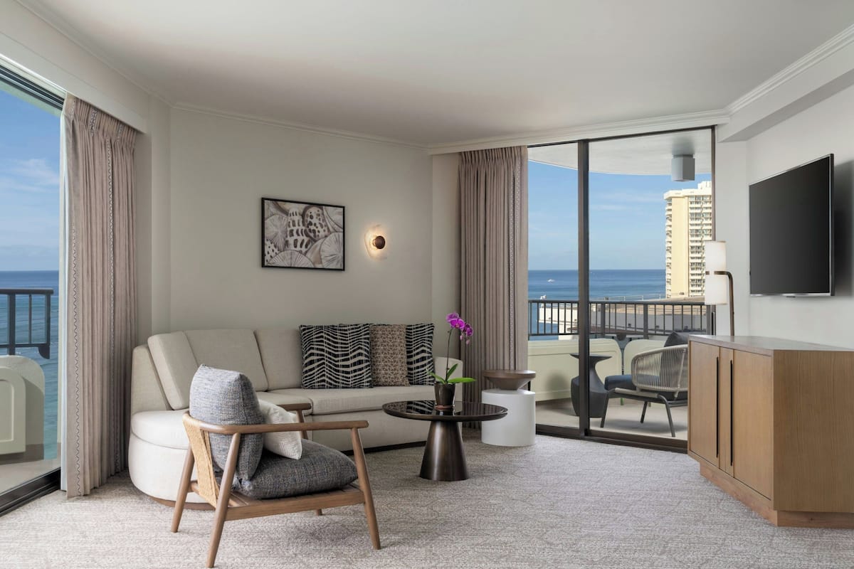 Tower Oceanfront One Bedroom King Suite, Newly Renovated | Living room | 55-inch flat-screen TV with cable channels, TV