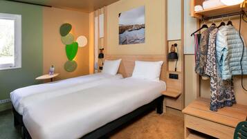 Premium bedding, laptop workspace, soundproofing, iron/ironing board