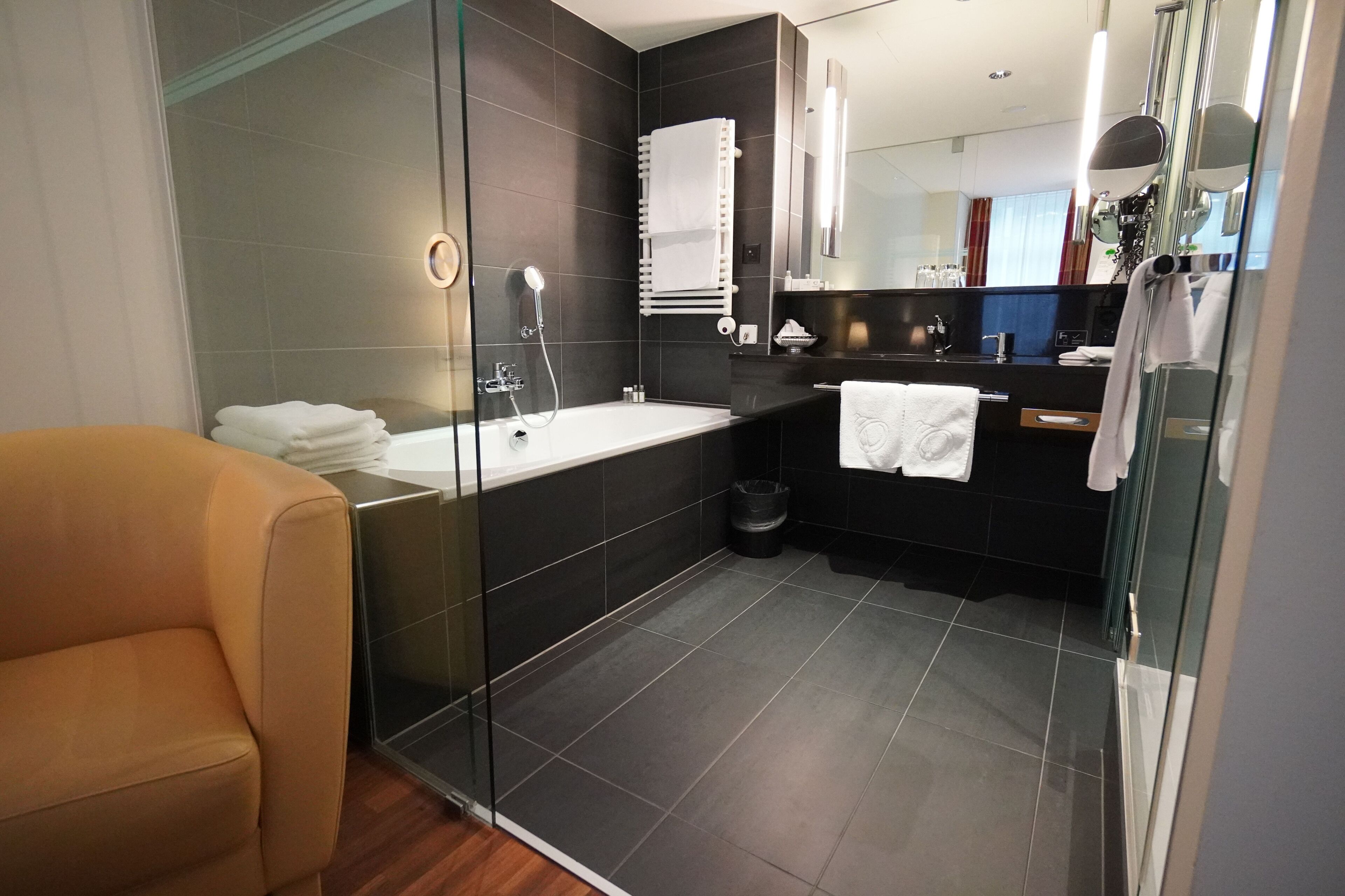 comfort double room (chic) | bathroom | free toiletries, hair dryer, bathrobes, slippers