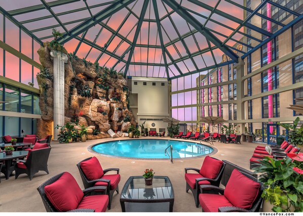 Indoor pool, outdoor pool, pool loungers