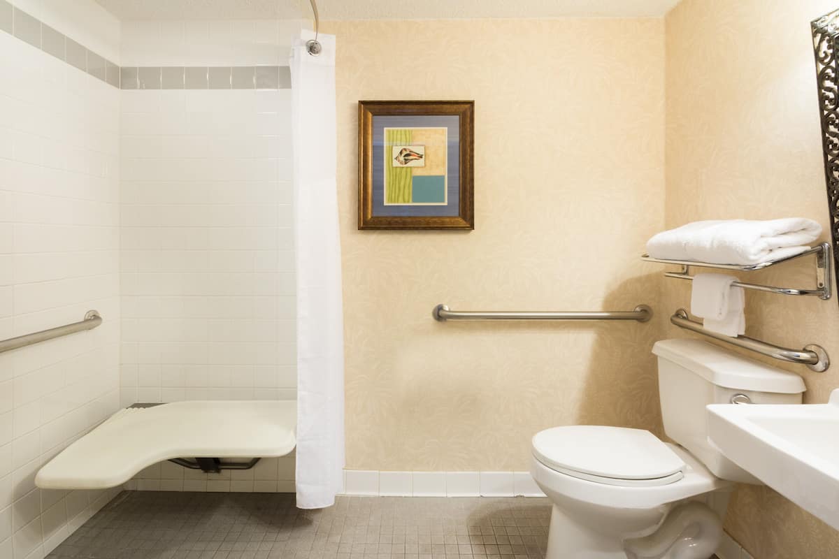Standard Room, 2 Queen Beds, Accessible (Mobility, Comm, Roll Shwr) | Bathroom | Combined shower/bathtub, designer toiletries, hair dryer, towels