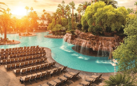 2 outdoor pools, open 10:00 AM to 5:00 PM, cabanas (surcharge). Mirage Las Vegas