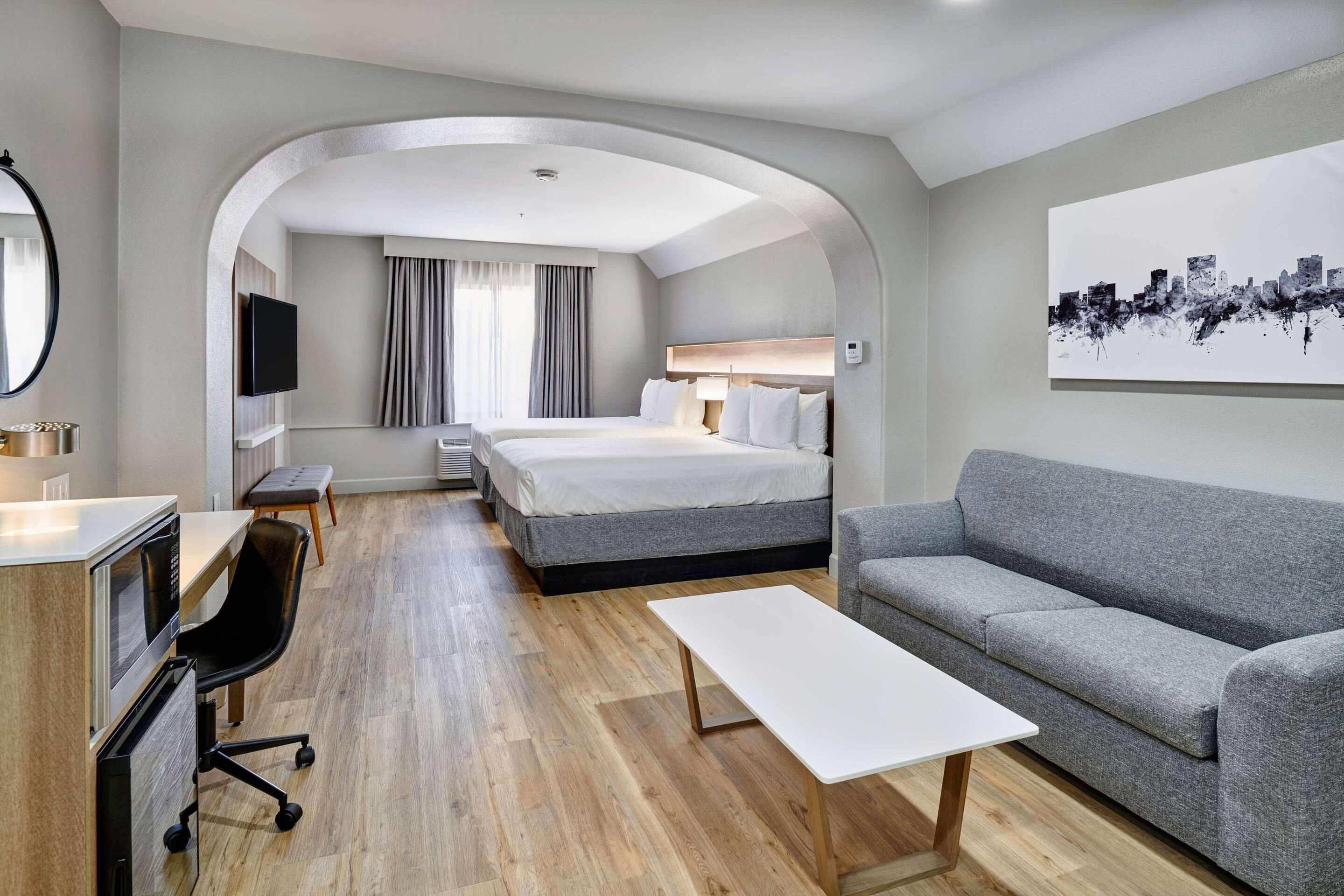 Premium bedding, desk, blackout curtains, iron/ironing board