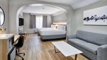 Premium bedding, desk, blackout curtains, iron/ironing board