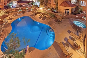 Indoor pool, outdoor pool, open 6:00 AM to 10:00 PM, pool loungers