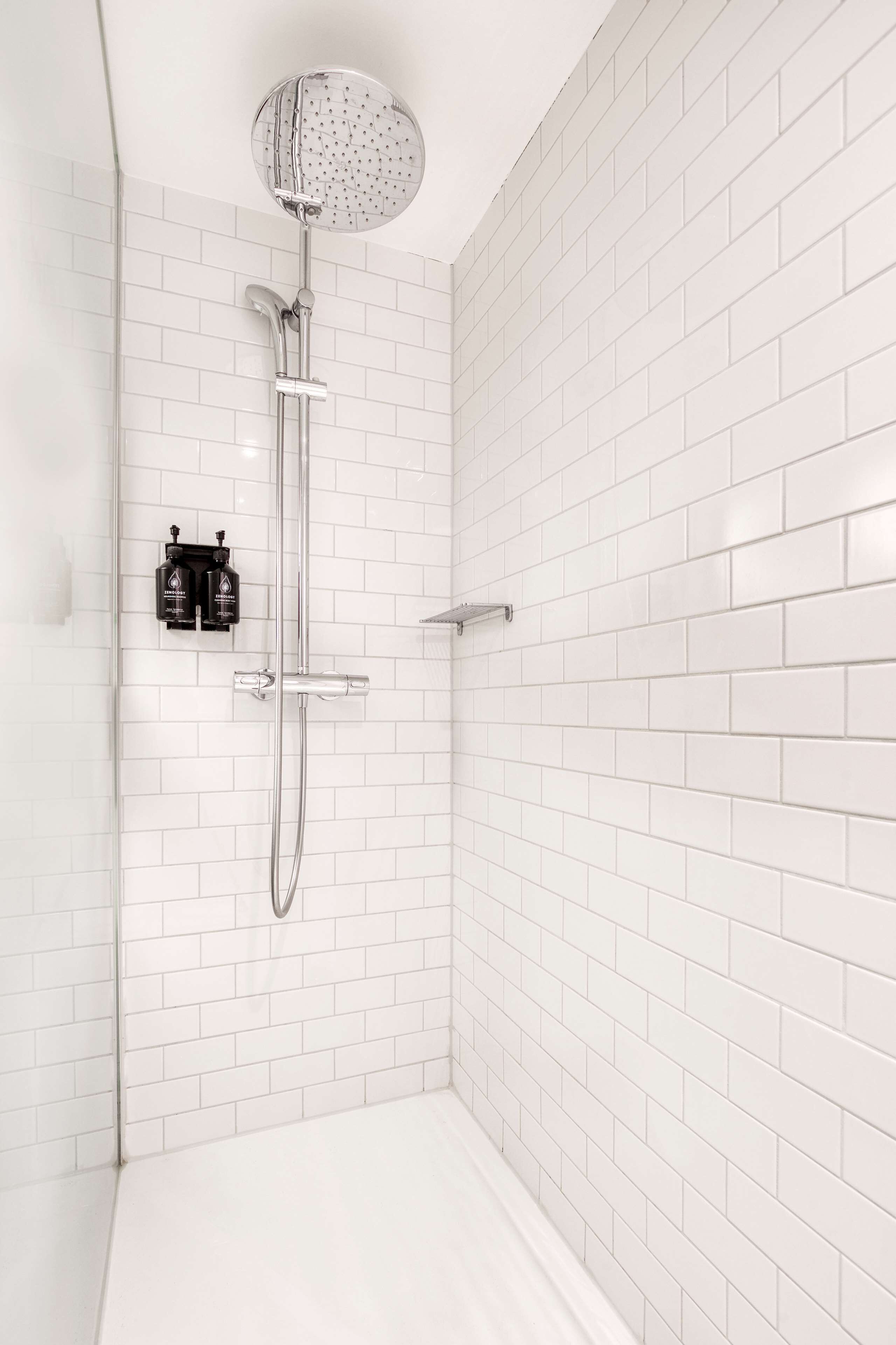 shower, rainfall showerhead, designer toiletries, hair dryer