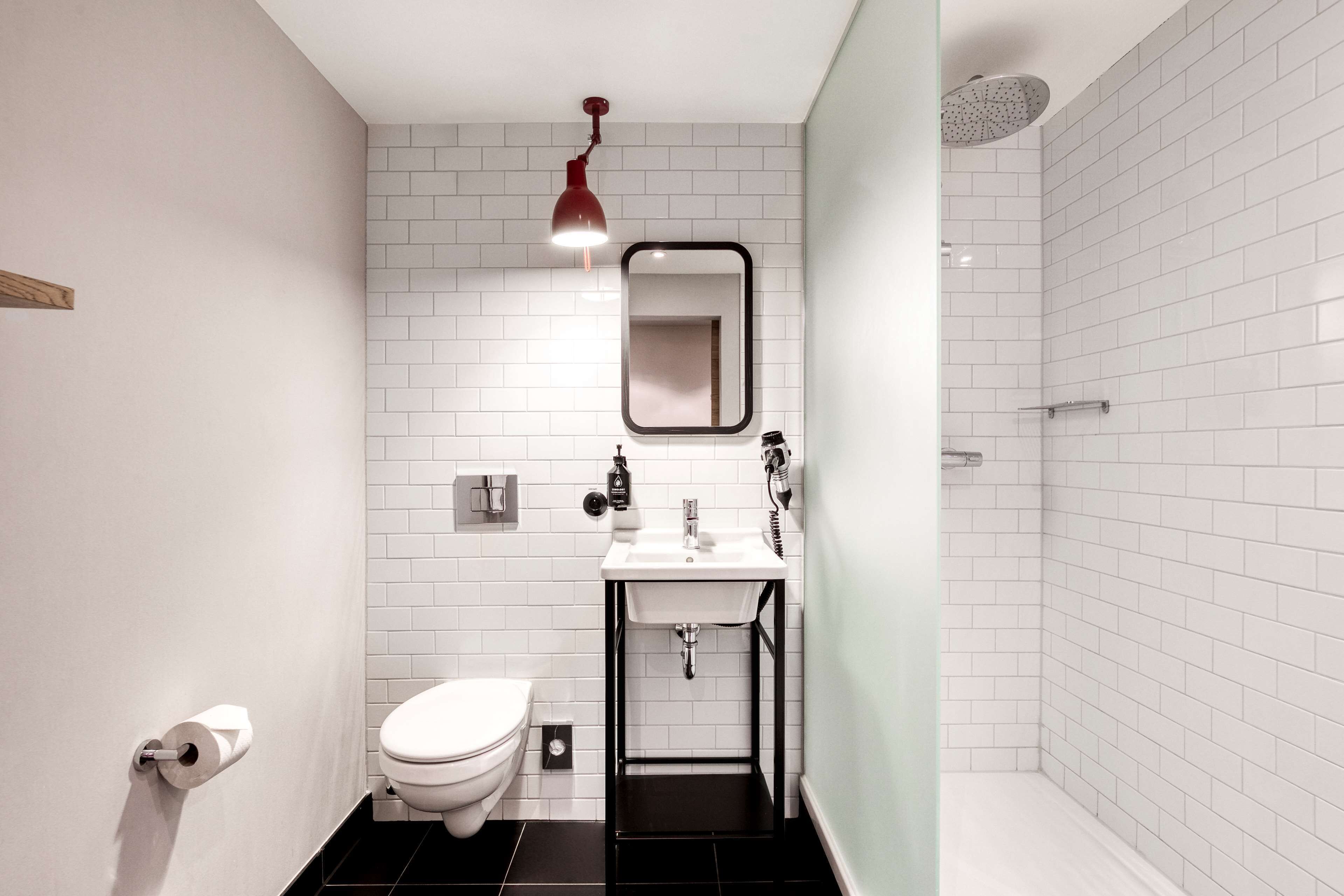 shower, rainfall showerhead, designer toiletries, hair dryer