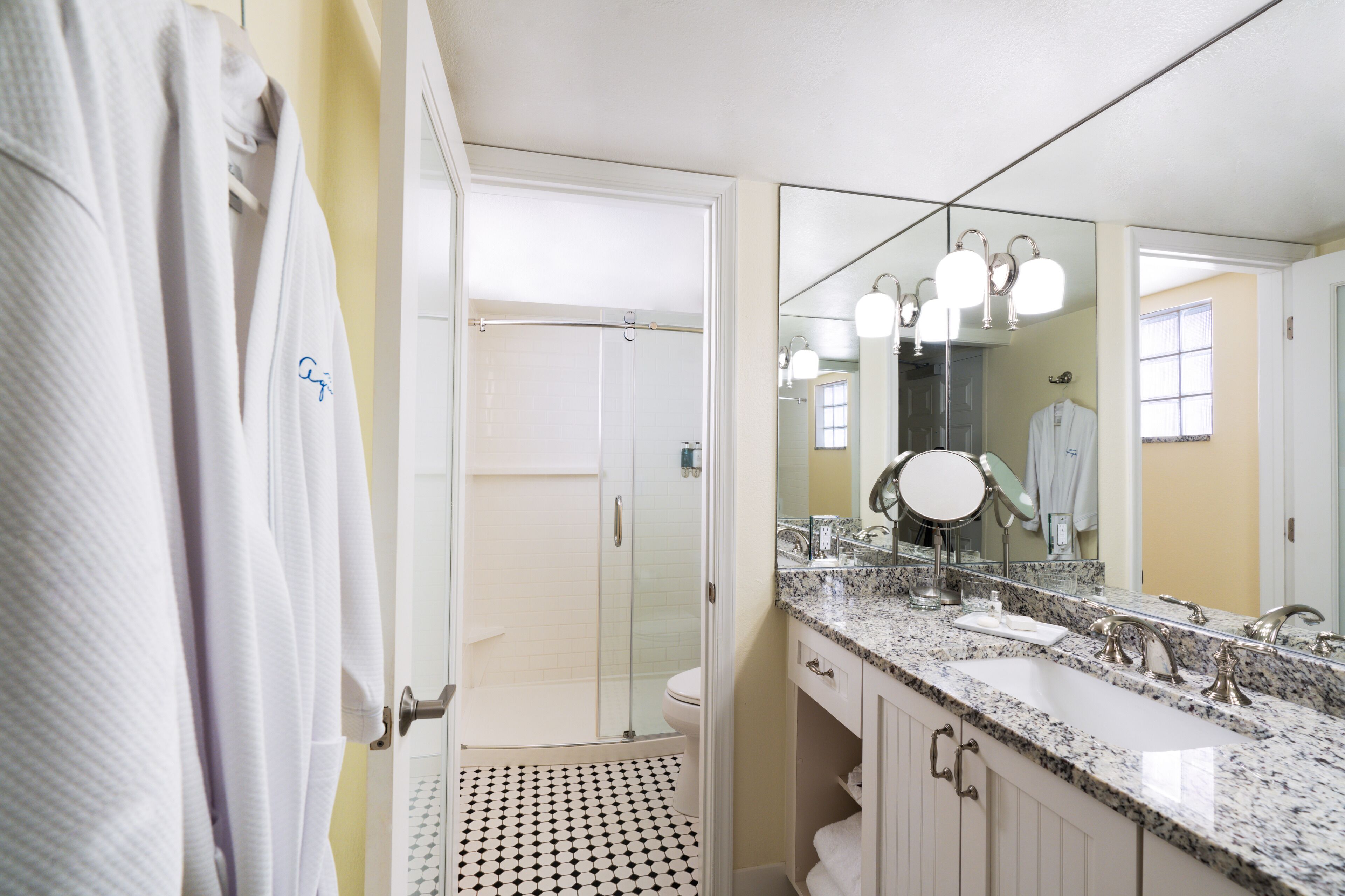 free toiletries, hair dryer, bathrobes, slippers