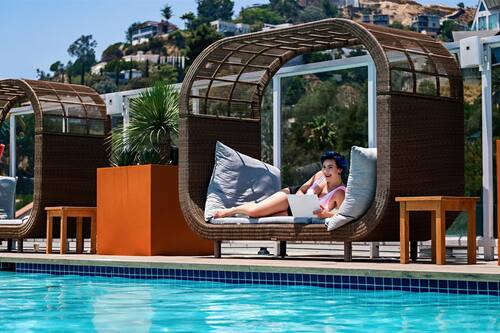 Outdoor pool, free pool cabanas, pool umbrellas
