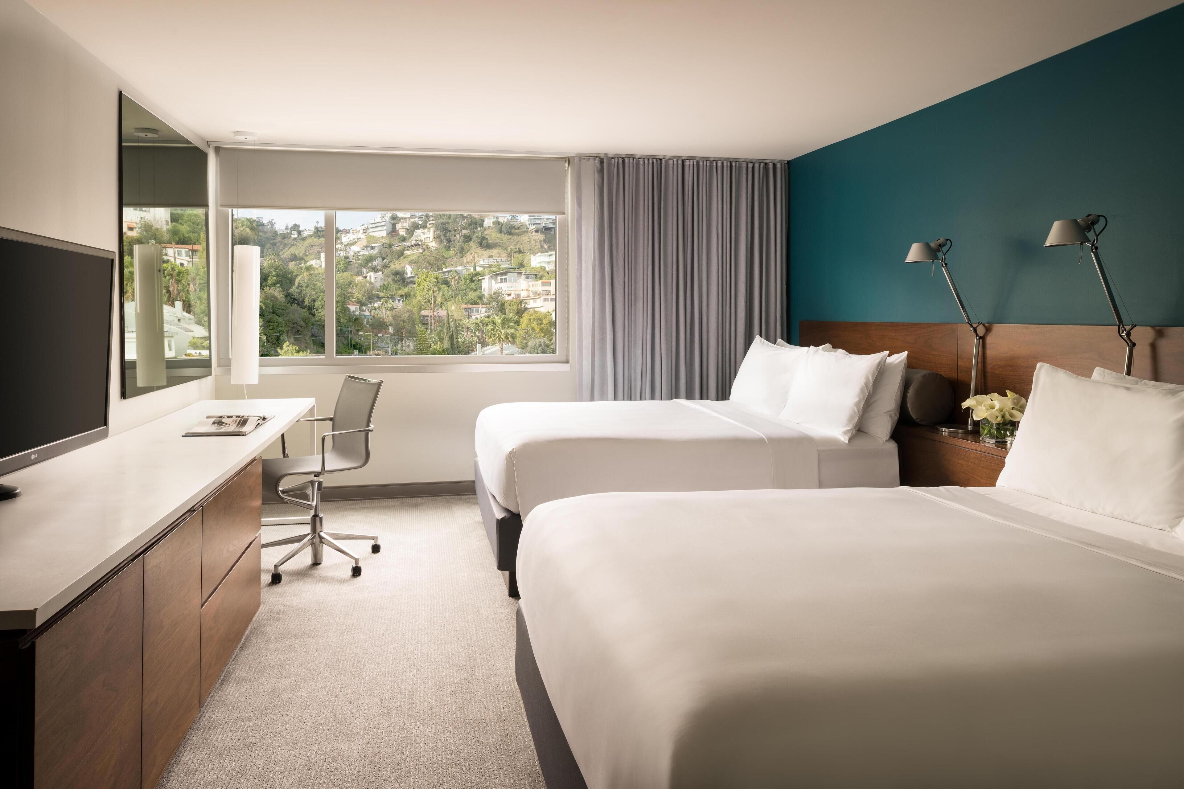 Room, 2 Queen Beds (Hollywood Hills View) | Premium bedding, down duvets, free minibar items, in-room safe