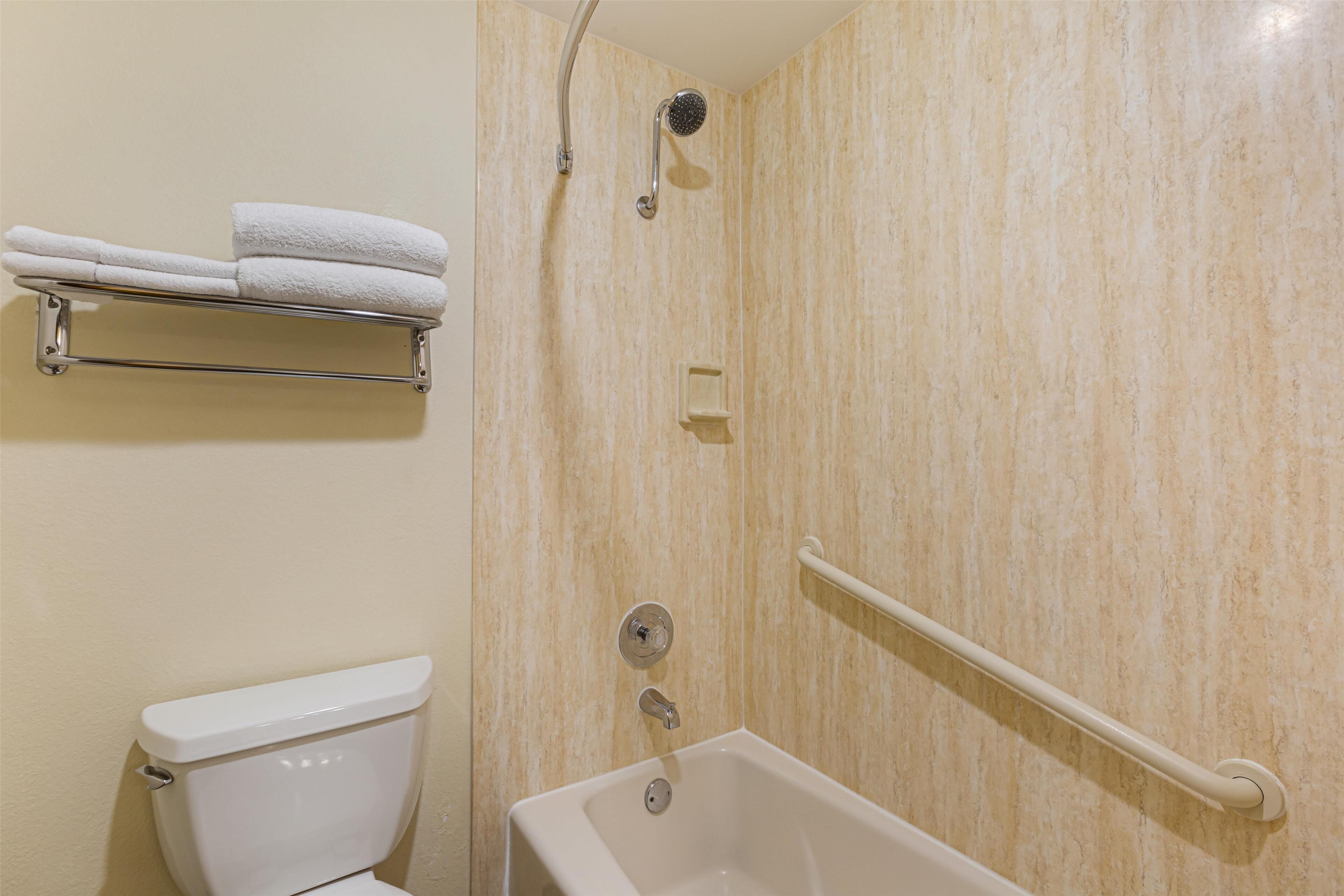 suite, 1 queen bed with sofa bed, non smoking, refrigerator & microwave (with sofabed) | bathroom | shower, free toiletries, hair dryer, towels