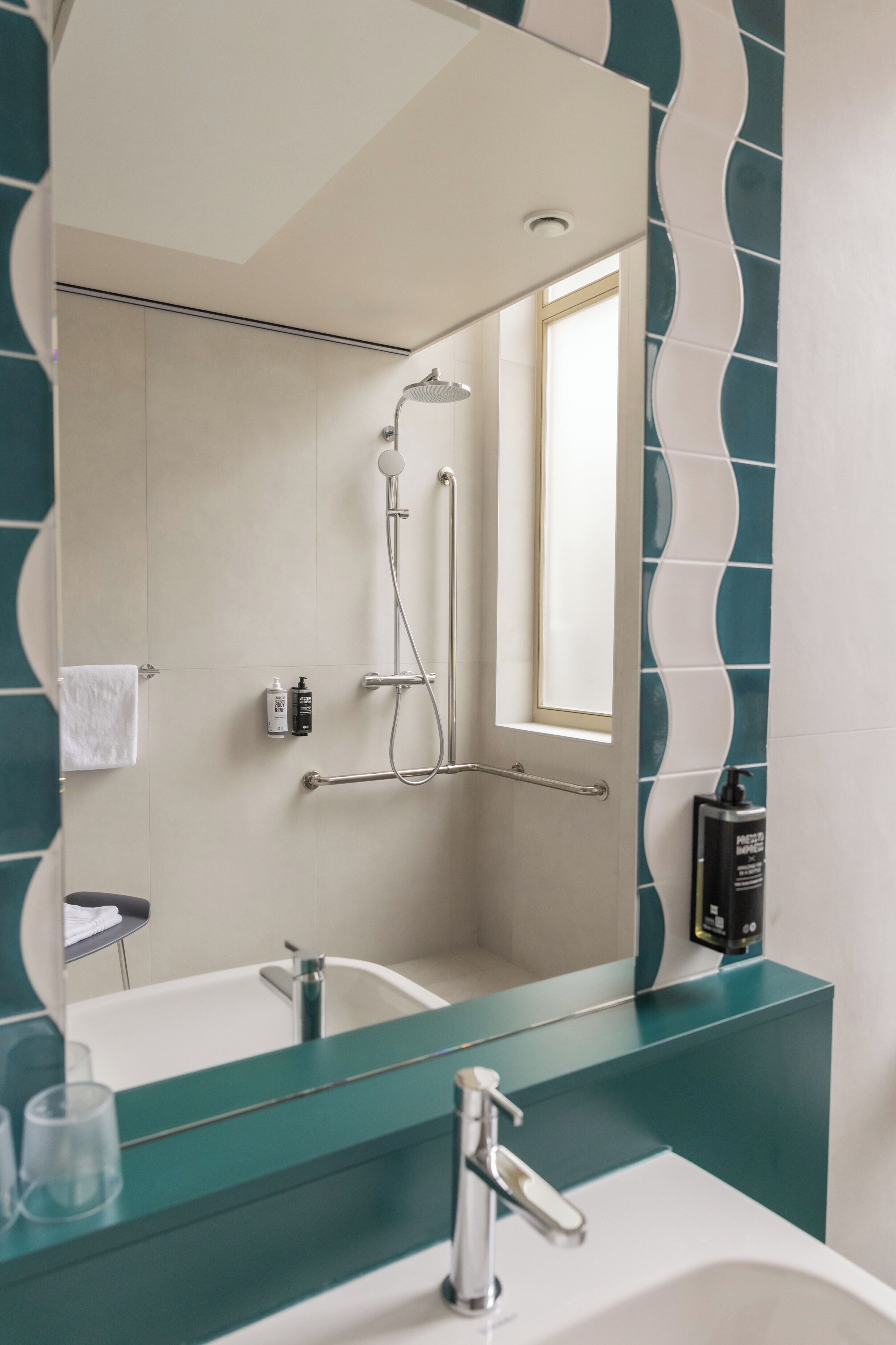 premium room, 1 double bed (accessible) | bathroom | shower, rainfall showerhead, eco-friendly toiletries, towels