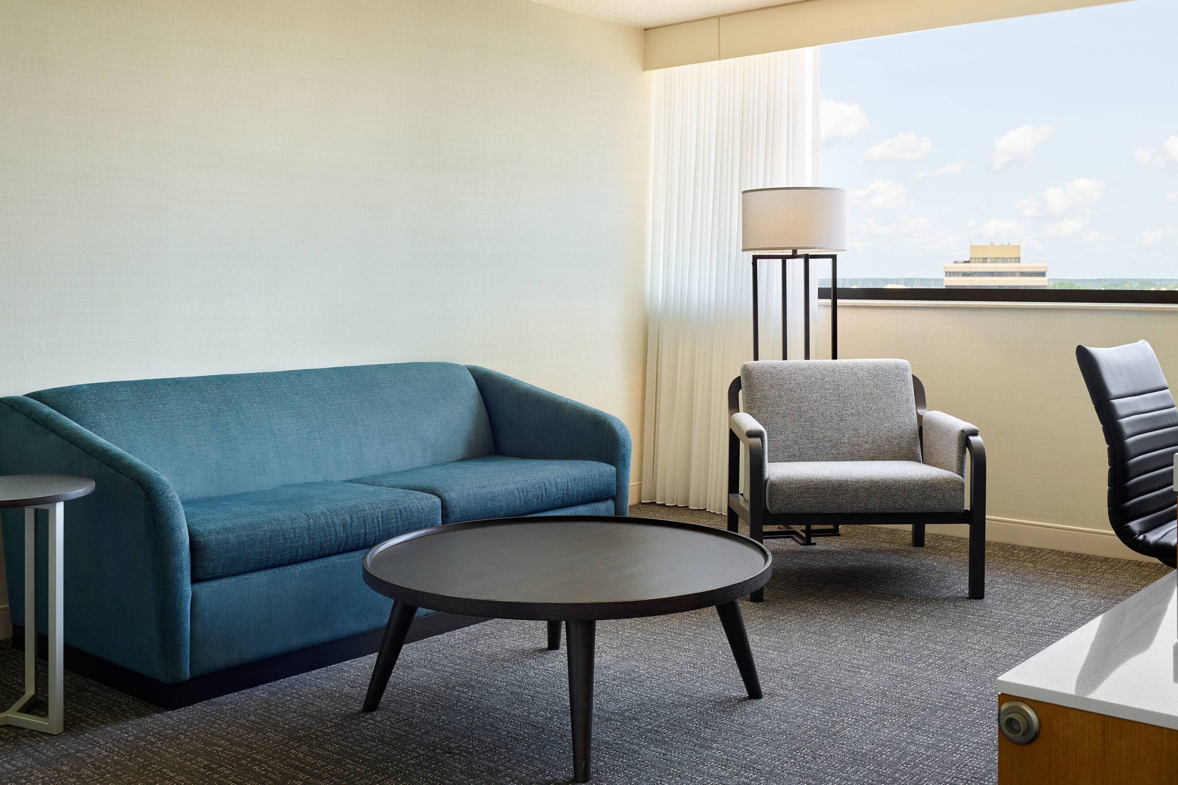 1 bedroom, desk, laptop workspace, blackout curtains