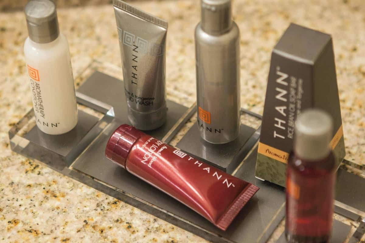 free toiletries, hair dryer, towels