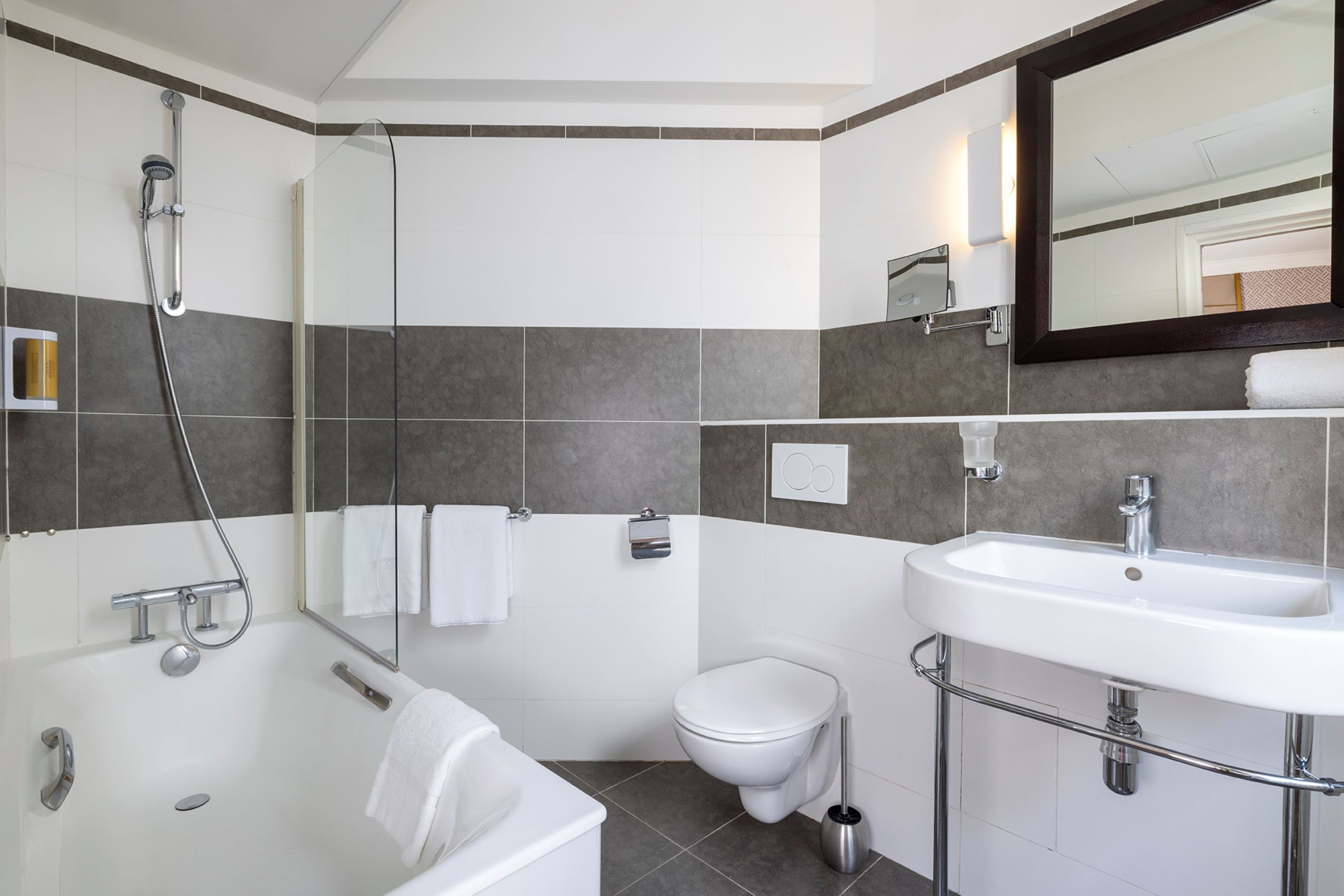 free toiletries, hair dryer, towels