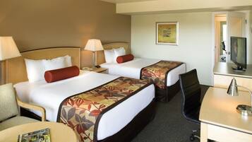 Hypo-allergenic bedding, pillowtop beds, desk, blackout drapes