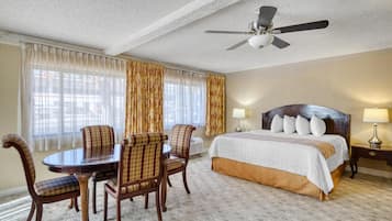 Premium bedding, blackout curtains, iron/ironing board