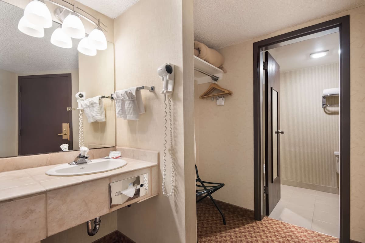 combined shower/bathtub, eco-friendly toiletries, hair dryer, towels