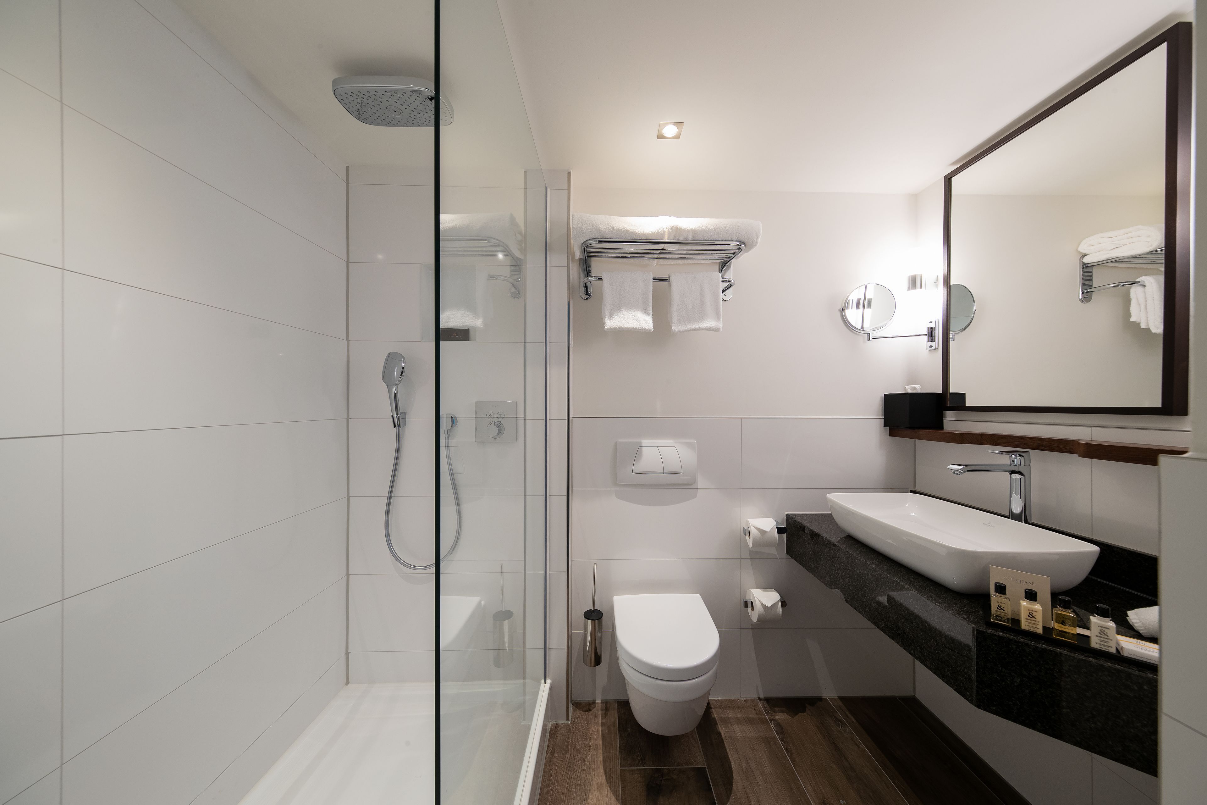 shower, free toiletries, hair dryer, bathrobes