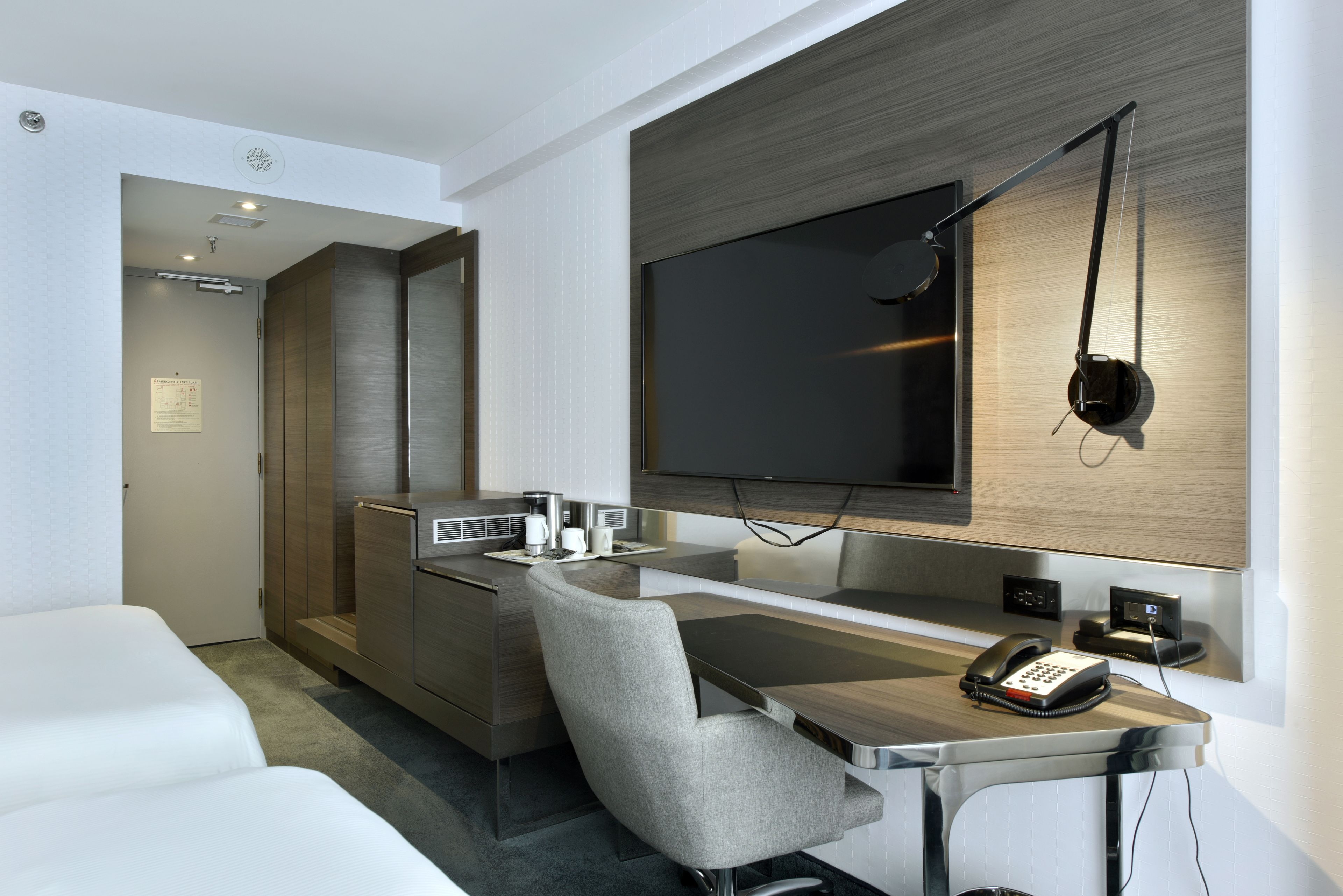 hypo-allergenic bedding, down duvets, in-room safe, desk